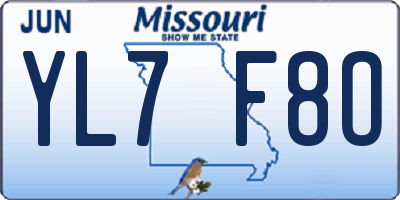 MO license plate YL7F8O