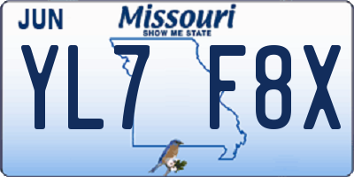 MO license plate YL7F8X