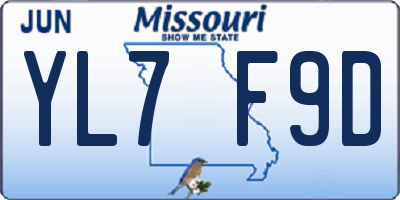 MO license plate YL7F9D