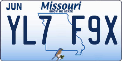 MO license plate YL7F9X