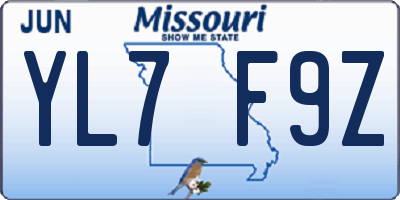 MO license plate YL7F9Z