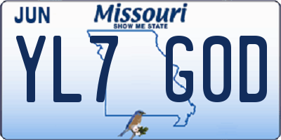 MO license plate YL7G0D