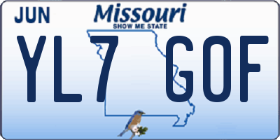 MO license plate YL7G0F
