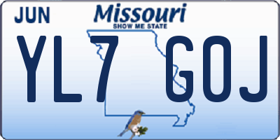 MO license plate YL7G0J