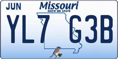 MO license plate YL7G3B