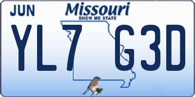 MO license plate YL7G3D