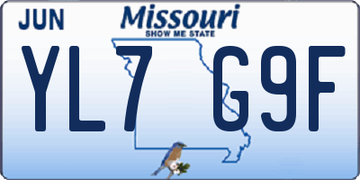 MO license plate YL7G9F