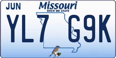 MO license plate YL7G9K