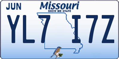 MO license plate YL7I7Z