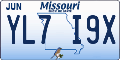 MO license plate YL7I9X