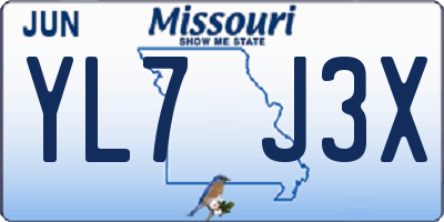 MO license plate YL7J3X