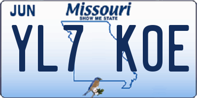 MO license plate YL7K0E