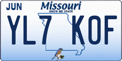 MO license plate YL7K0F