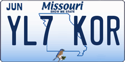 MO license plate YL7K0R