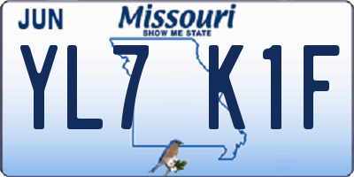MO license plate YL7K1F