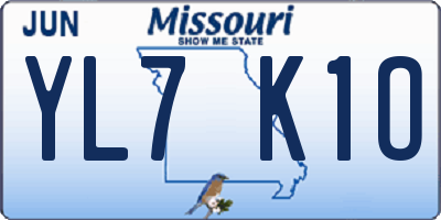 MO license plate YL7K1O