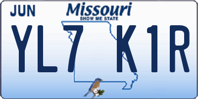 MO license plate YL7K1R