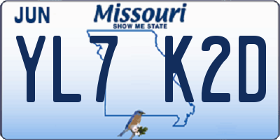 MO license plate YL7K2D