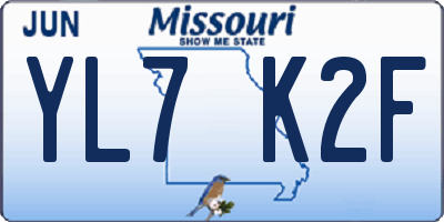 MO license plate YL7K2F