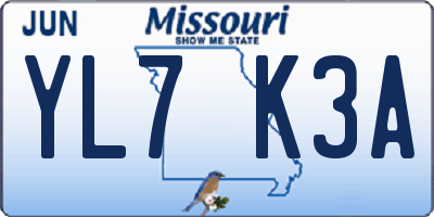 MO license plate YL7K3A