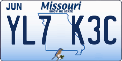 MO license plate YL7K3C