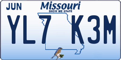 MO license plate YL7K3M