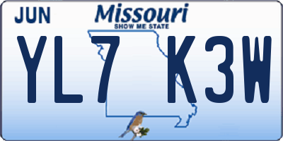 MO license plate YL7K3W