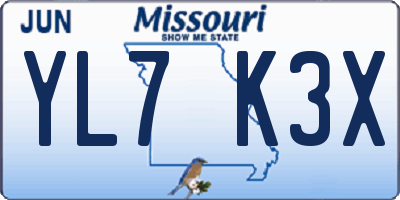 MO license plate YL7K3X