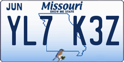MO license plate YL7K3Z