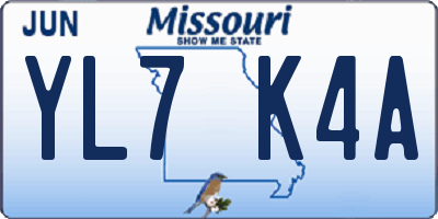 MO license plate YL7K4A