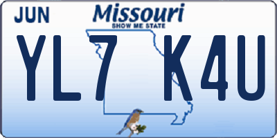 MO license plate YL7K4U