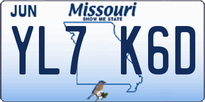 MO license plate YL7K6D