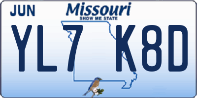 MO license plate YL7K8D