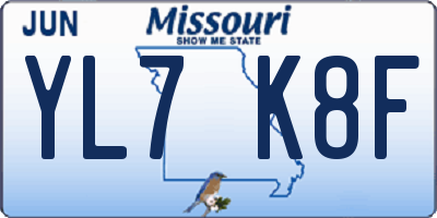 MO license plate YL7K8F