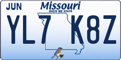 MO license plate YL7K8Z
