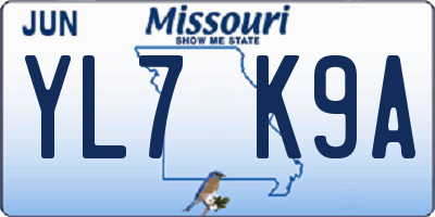 MO license plate YL7K9A