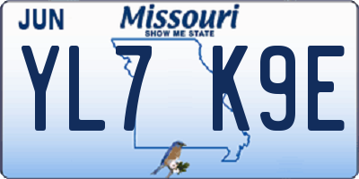 MO license plate YL7K9E