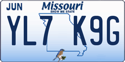 MO license plate YL7K9G