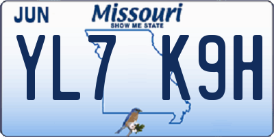 MO license plate YL7K9H