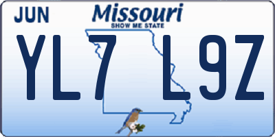MO license plate YL7L9Z