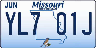 MO license plate YL7O1J