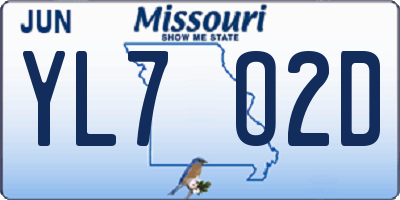 MO license plate YL7O2D