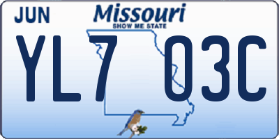 MO license plate YL7O3C