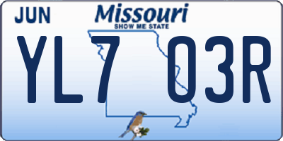MO license plate YL7O3R