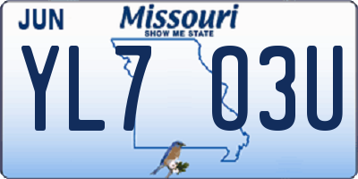 MO license plate YL7O3U