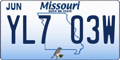 MO license plate YL7O3W
