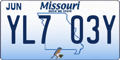 MO license plate YL7O3Y
