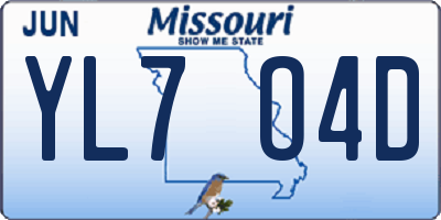 MO license plate YL7O4D
