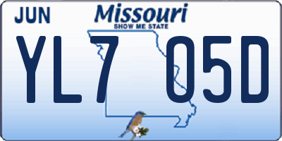 MO license plate YL7O5D