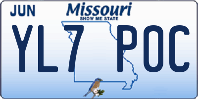 MO license plate YL7P0C
